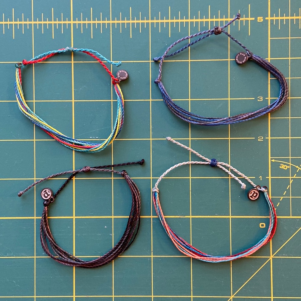 PURA VIDA bundle of 4 adjustable bracelets stackable rainbow black blue coral